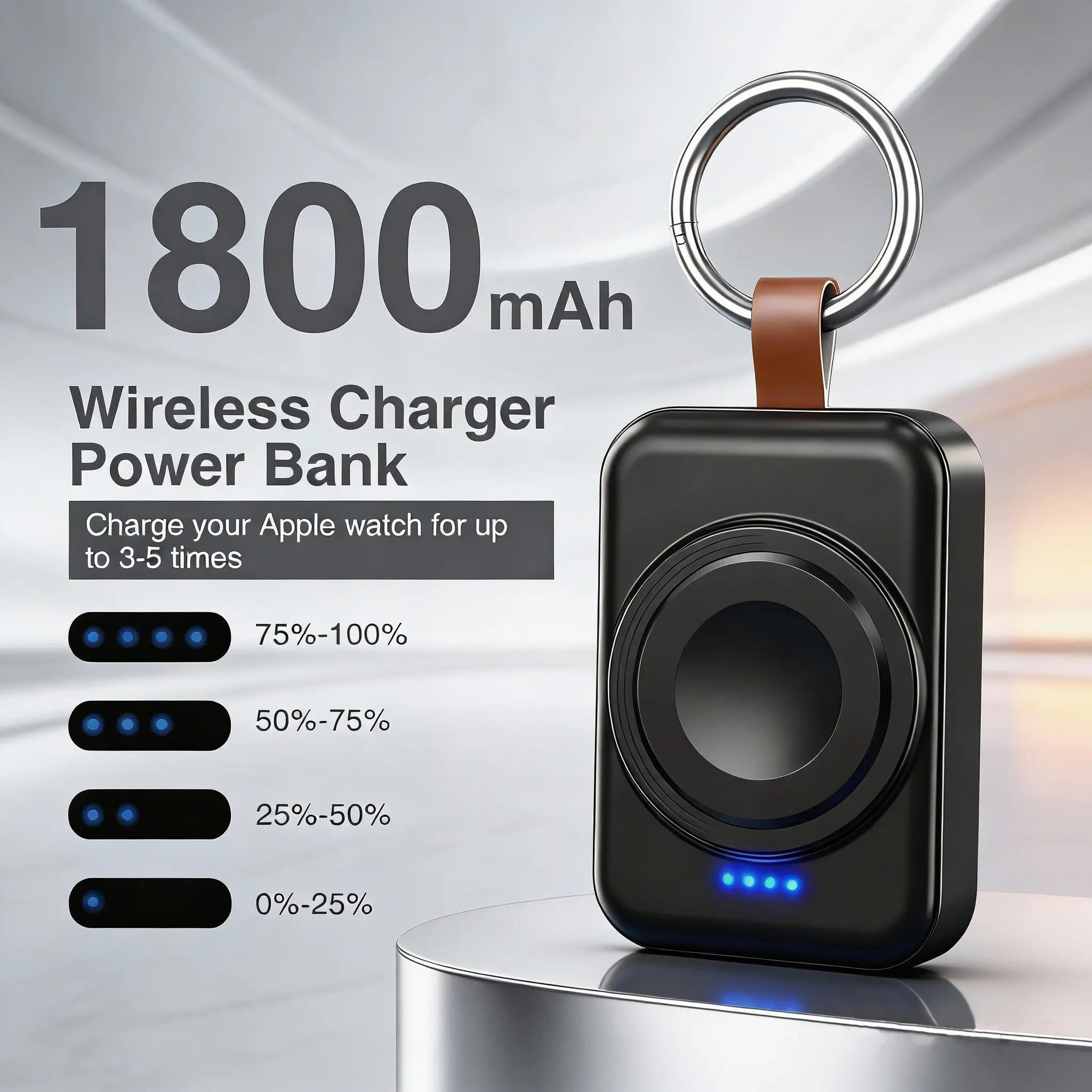 X-27 1800mAh Magnetic Wireless Power Bank for Apple Watch, Portable Keychain iWatch Charger with LED Indicator