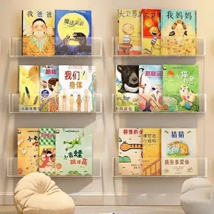 Wall-Mounted Bookshelf Transparent Thickened Design with Strong Adhesive Backing, Ideal for Study Room Bedroom Corridor Glass Door Classroom Office