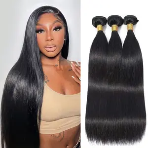 【Gefily】Premium 14A Straight Brazilian Virgin Hair Extensions  100% Unprocessed Human Hair Weave Bundles  Elite Natural Black 12-30 Inch