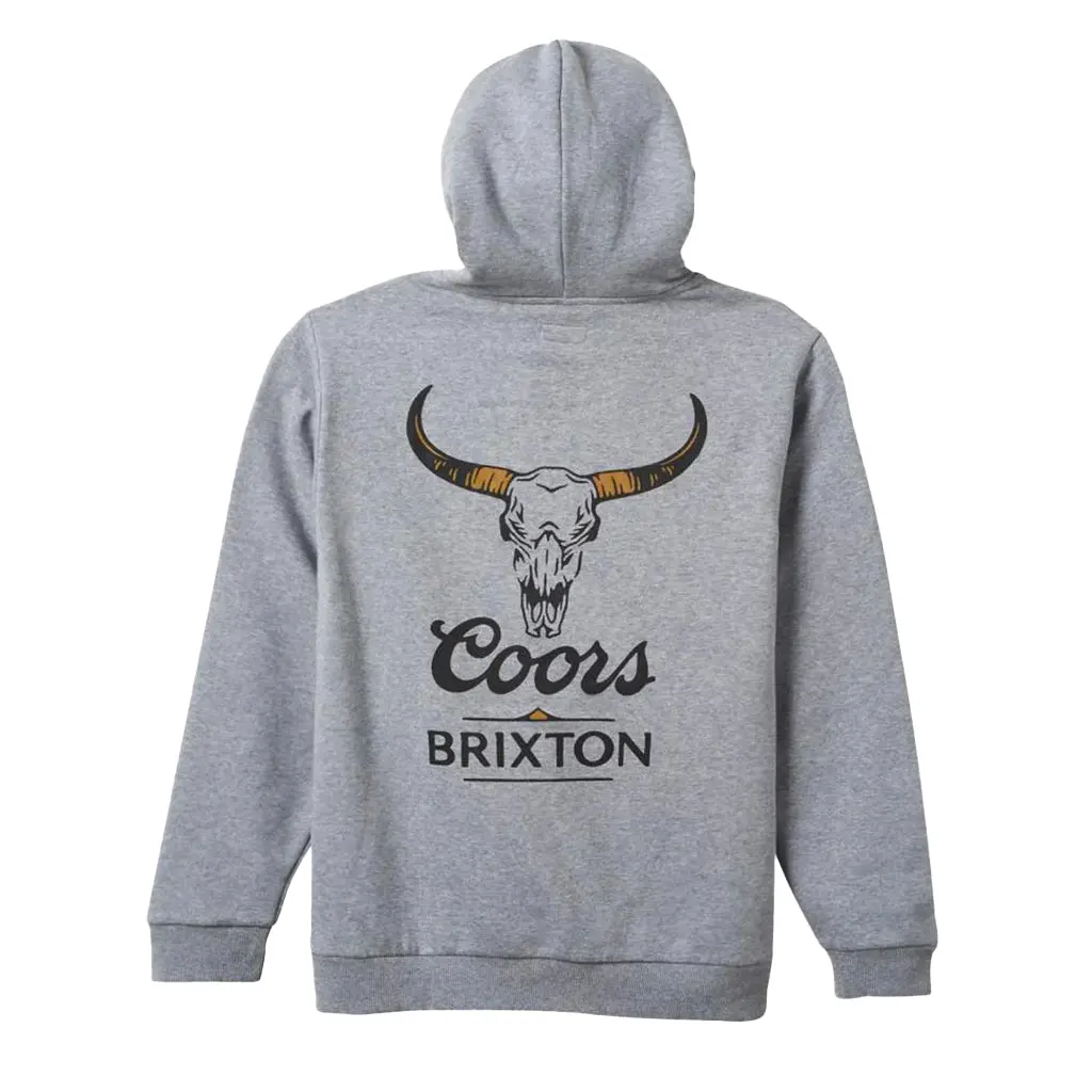 Brixton Men's Coors Bull Graphic Hoodie - Casual Longsleeve Pullover Sweatshirt with Kangaroo Pocket, Heather Grey Menswear, Longsleeves