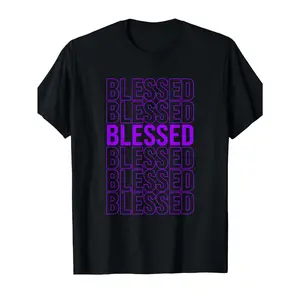 Plus Size, Women's Plus-Size Christian Faith T-Shirt with Bold White & Purple Blessing Lettering - Red Religious Tee, Oversized Casual Church Wear, Durable Comfortable Fabric Suitable for Daily Wear & Church Events, Sizes 0XL-5XL Basic Graphic Comfy Stree