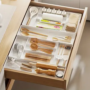 Expandable Cutlery Storage Box, Multi-Layer Design, Durable Plastic Material, Space-Saving over 27 Inches, Kitchen Organizer