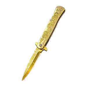 Gold Engraved Rose Folding Pocket Knife, EDC Everyday Carry Tactical Knife, Vintage Brass Handle Outdoor Camping Knife, Collectible Gift for Men Multifunctional Tool, Knives For Defense