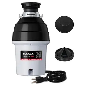 1 HP Garbage Disposal with Sound Reduction, TECASA Food Waste Disposer for Kitchen Sink, Septic Safe Garbage Disposal, Power Cord Included, Grey and Black - HyperCrush 100,kitchen appliances home cooking Standard Series Garbage Disposal Set