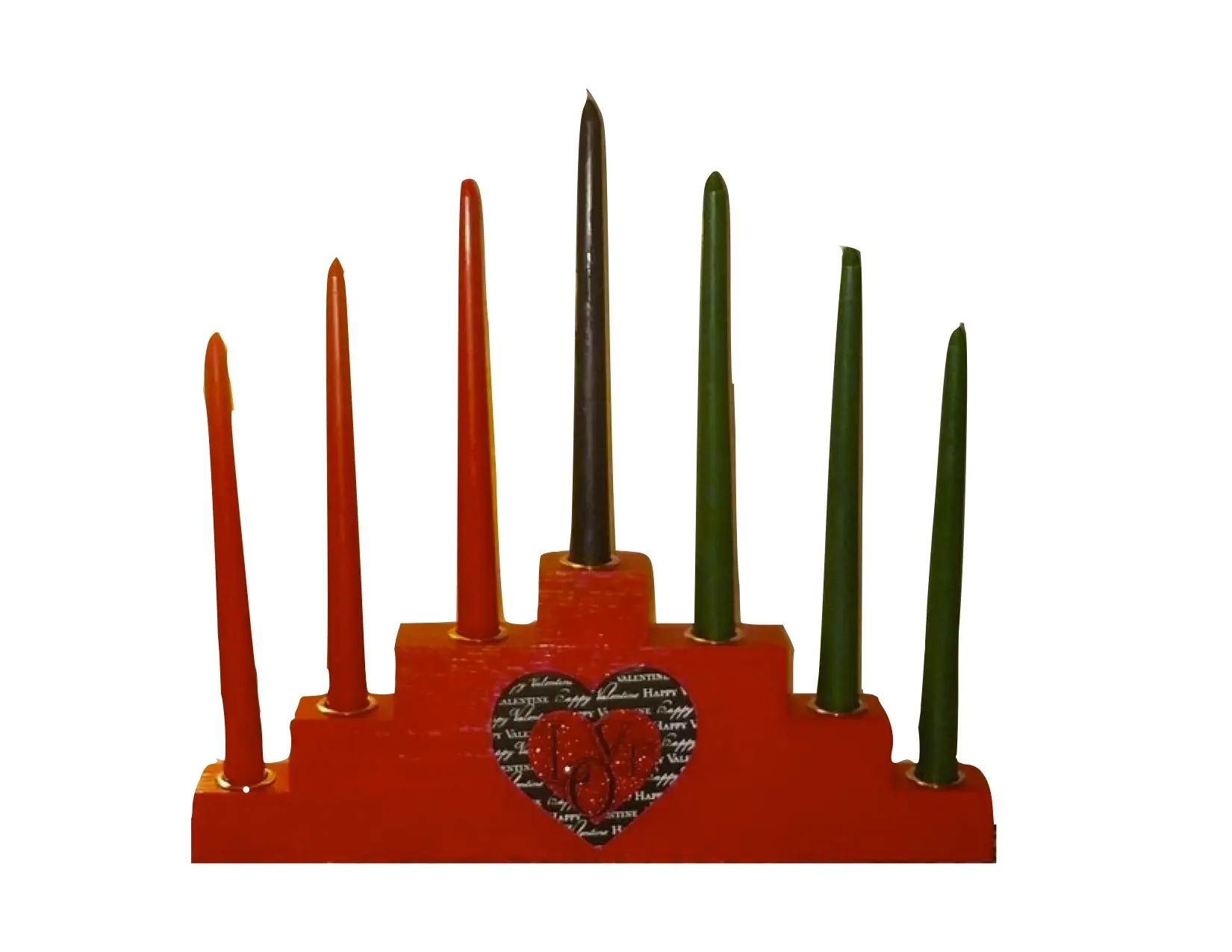 Kwanzaa Kinara Candleholder - Red Heart Design with Kwanzaa Candles
