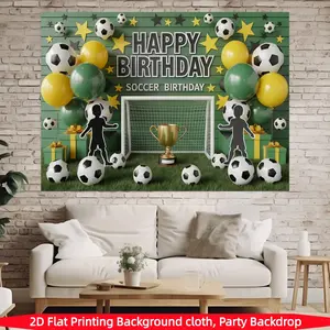 Football-themed birthday party backdrop banner, made of polyester, suitable for living rooms, bedrooms, offices, birthdays, anniversaries, home décor, outdoor and indoor parties, photography backdrops, and birthday party supplies.