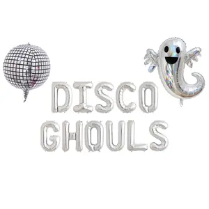 Disco Ghouls Halloween Balloon Banner with Boo Ghost, Witch Balloon, Daisy Balloons, String, and Straw
