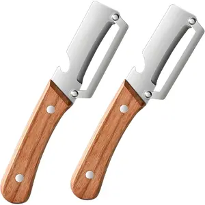 2-in-1 Multifunctional Stainless Steel Vegetable Peeler with Wooden Handle, Built-in Bottle Opener, Hand Held Peeler Slicer Kitchen Tool for Fruit and Vegetable