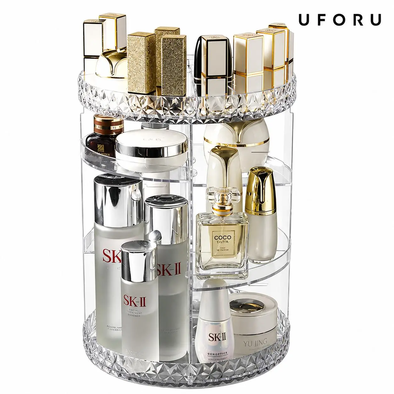 UFORU Transparent 360° Rotating Makeup Organizer Rack, Circular Compartment Rotating Beauty Storage Tray, Adjustable Tray Height, for Storing Skincare Products, Perfume, Lipstick, and Makeup Brushes, Vanity Desktop Organizer Box #Summer Best Seller #Platf