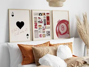 Vintage Matchbox Print Trendy Ace of Hearts Print Set Of 3 Lucky You Poster Retro Matchbook Art Vintage Pool Ball Funky Red Aesthetic Print