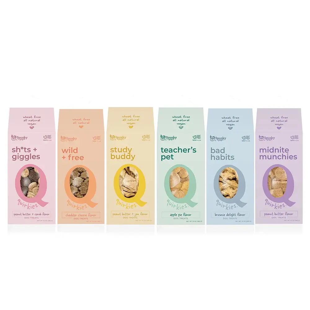 6 Boxes Bundle Spunky Pup Wheat-Free Quirkies Biscuits Dog Snacks - 10oz Bag in 6 Flavors