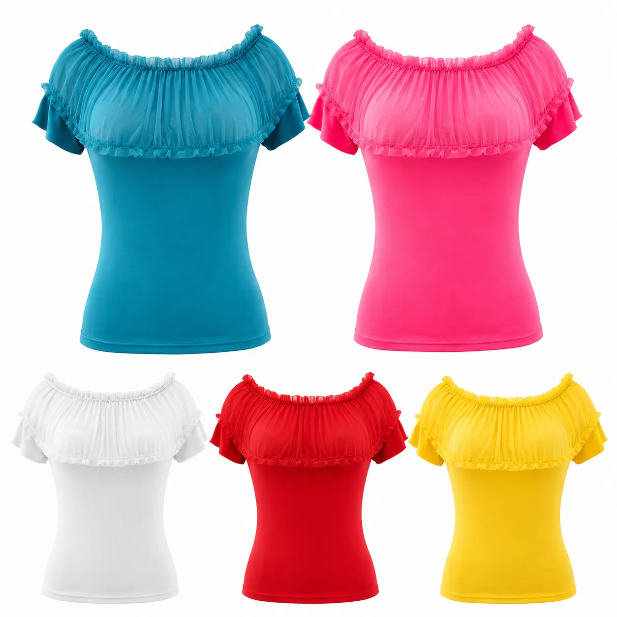 (BH 1073) 5 PACK  Shoulder Ruffle Top in Vibrant Colors - Perfect for Casual Wear and Everyday Style