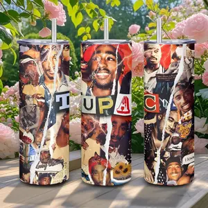 20oz Stainless Steel Tumbler, 1 Count Tupac tumbler wrap Pattern Insulated Water Bottle, Stainless Steel Thermos, Stainless Steel Flask, Drinking Cup for Home Office School, Boyfriend Gift, Drinkware, Summer Cool Bottle