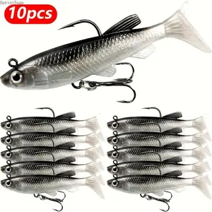10-Pack Soft Plastic Fishing Lures, Paddle Tail Shadow Lures with Jig Heads, Bass and Trout Lures Kit, Versatile Sunken Bait for Saltwater and Freshwater Fishing, Fishing Gear and Gift Set for Anglers