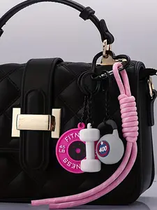Fitness Series Dumbbell And Kettlebell Pendant, Lightweight Keychain, Color-Blocked Sports Style With 3d Silicone Design, Comes With Woven Lanyard, Compatible As Keychain Or Bag Charm For Gym Bags And Motorbike Bags, Gift For Friends On Holidays