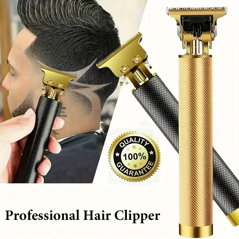 Professional Cordless Hair Trimmer and Barber Clippers Kit for Men, USB Rechargeable Grooming Tool with Alloy Body, 4 Guide Combs - Golden, Male Hair, Kit Set, 4 Comb Set, Wireless, Gold Hair Trimmers & Clippers