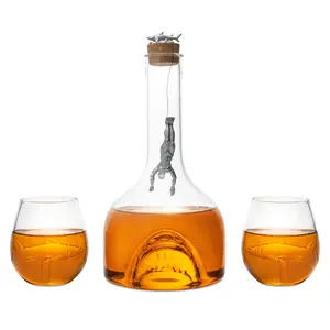 Shark Wine & Whiskey Decanter & Glasses Set by The Wine Savant - 1000ml Shark Decanter with 2 10oz Glasses - Shark Figurine, Aquatic Home Decor, Whiskey Gifts for Sea Lovers, Nautical Gifts, Gift Set