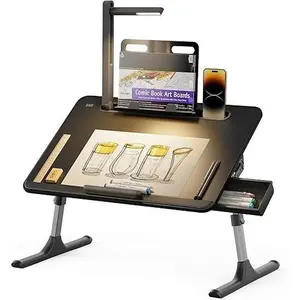 Laptop Table with LED Desk Light,  Laptop Stand for Bed, Height Adjustments Bed Desk with Book Stand for Reading Writing Drawing