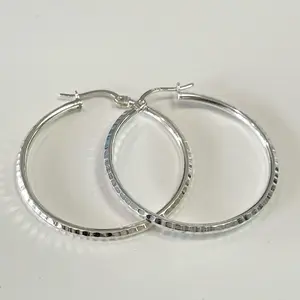 Sterling Silver 925 Thin Hoop Earrings Diamond Cut Jewelry
