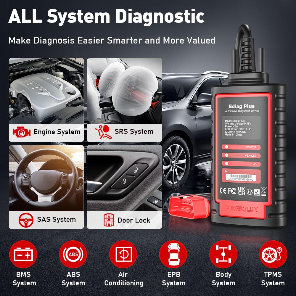 [FathersDayGift]KINGBOLEN Ediag Plus Car Bluetooth Scanner for iOS & Android, OBD2 Scanner All System Diagnostic, ECU Coding, CAN-FD Protocol, 15+ Rest Functions,1 year free subscription Automotive Scan Tool