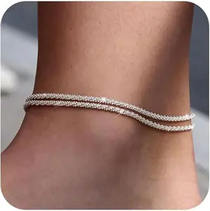Dainty Layered Waterproof Adjustable Stackable Anklets for Women: Figaro Beaded Cuban Link Beach Jewelry Set, Summer Ankle Bracelets