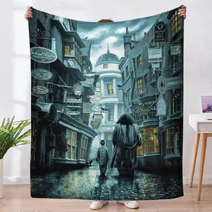 Harry Potter Magic School Diagon Alley Flannel Blanket, Soft Polyester Throw for Home Decor, Gift for Family & Friends