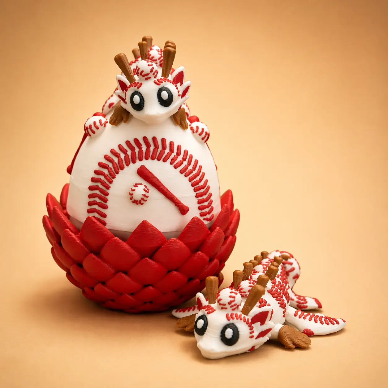 Lighted Plastic Baseball Dragon Egg Collectible Figurine - Lightweight Modern Home Office Desk Statue, Clean Stitching Animal Mini Decor, Gift for Baseball Fans (Children's Day, Memorial Day Highlights)