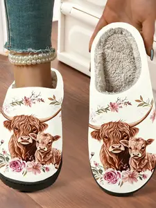 Cute Animal Cow Print Cotton Non Slip Slippers Fashion Fluzzy Flurry 2025 2026 New in Fall & Winter New Home Indoor Outdoor Comfortable Textile Shoes