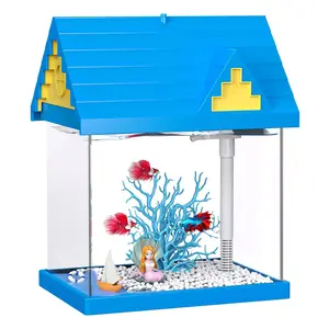FREESEA 2-Gallon Acrylic Keeping Fish Tank with Filter Light Shrimp Jellyfish Goldfish for Kids Bed Room