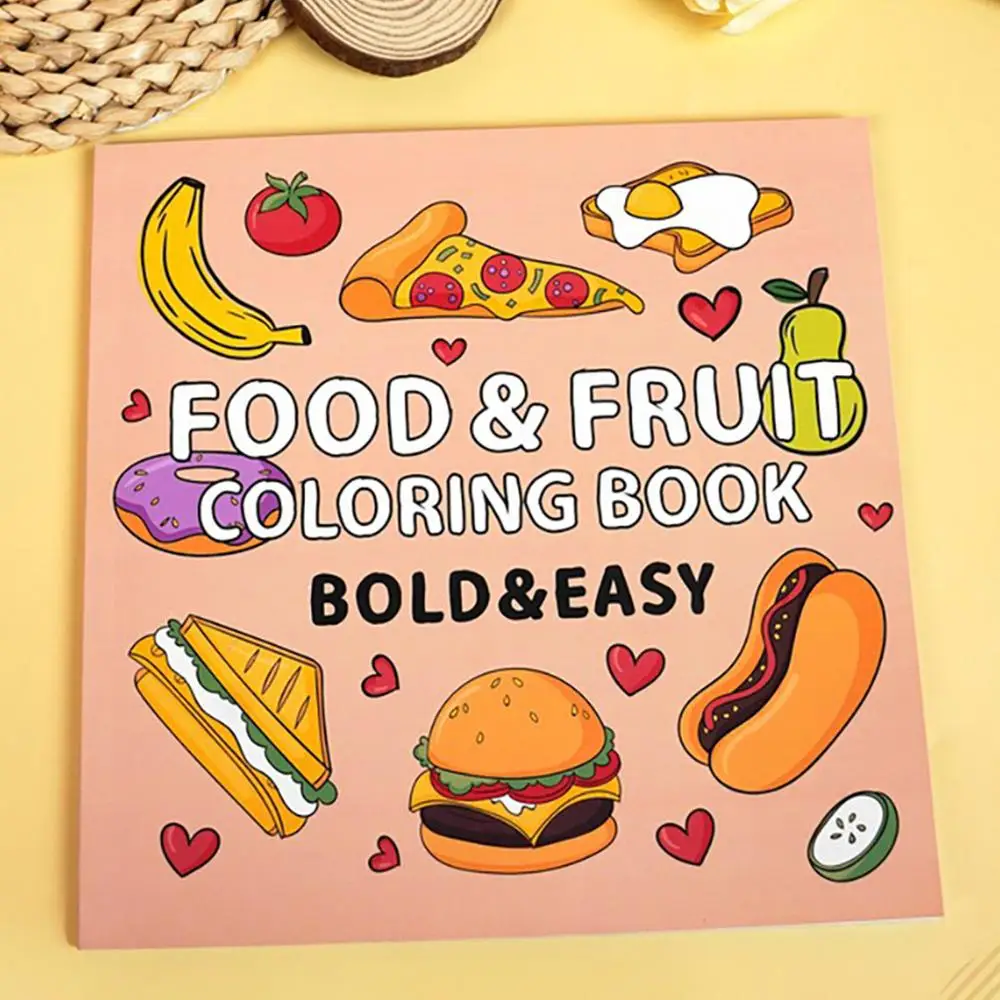 Food & Animal Pattern Coloring Book, 1 Count 40 Sheets Cartoon Coloring Book, Art Paper for Boys & Girls, Back To School Supplies