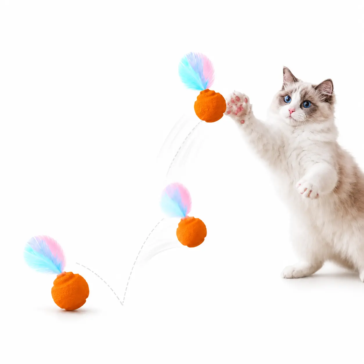 2-Pack Sound-Activated Bouncing Cat  with Bird & Insect Sounds, Feather & Wiggly  for Indoor Cats automatic chargeable catpick interactive additional tail teaser toy ball