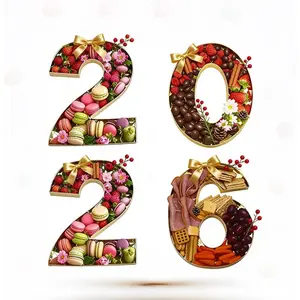 10" 2026 Cardboard Number Fillable Paper Mache Candy Tray for Graduation New Year Sweet Container