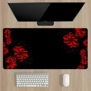 Red Floral Pattern Mouse Pad, Rectangle Gaming Mouse Pad, Non-Slip Rubber Base Stitched Edge Desk Pad for Desk Laptop Desktop, Desktop Accessory