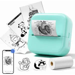 Sticker Printer M02X Inkless Mini Print Pod  Portable Sticker Maker Machine Thermal Printer Come with 1 Roll Paper for Study Notes,Memories, Photo,  to School