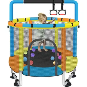 Trampoline for  Ages 1-8, 55'' Small Trampoline with Safety Enclosure Net & Adjustable Gymnastics Bar, Indoor & Outdoor  Mini Trampolines, Birthday Gifts for  & Boys & Girls