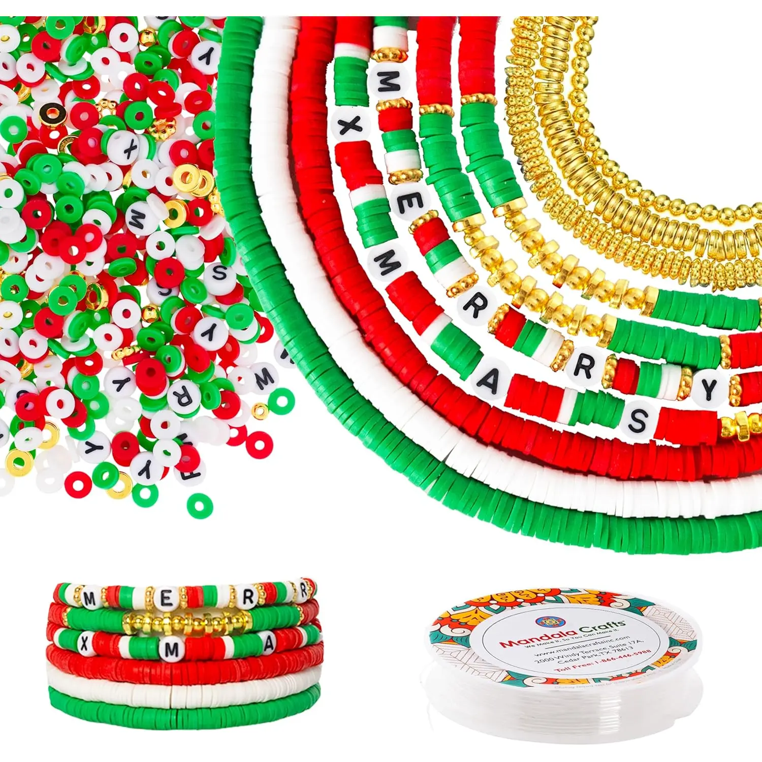 Merry Christmas Heishi Beads for Jewelry Making - 5735 Xmas Polymer Clay Beads for Bracelets Making - Flat Beads Disc Beads 6mm Round Disk Spacer Beads