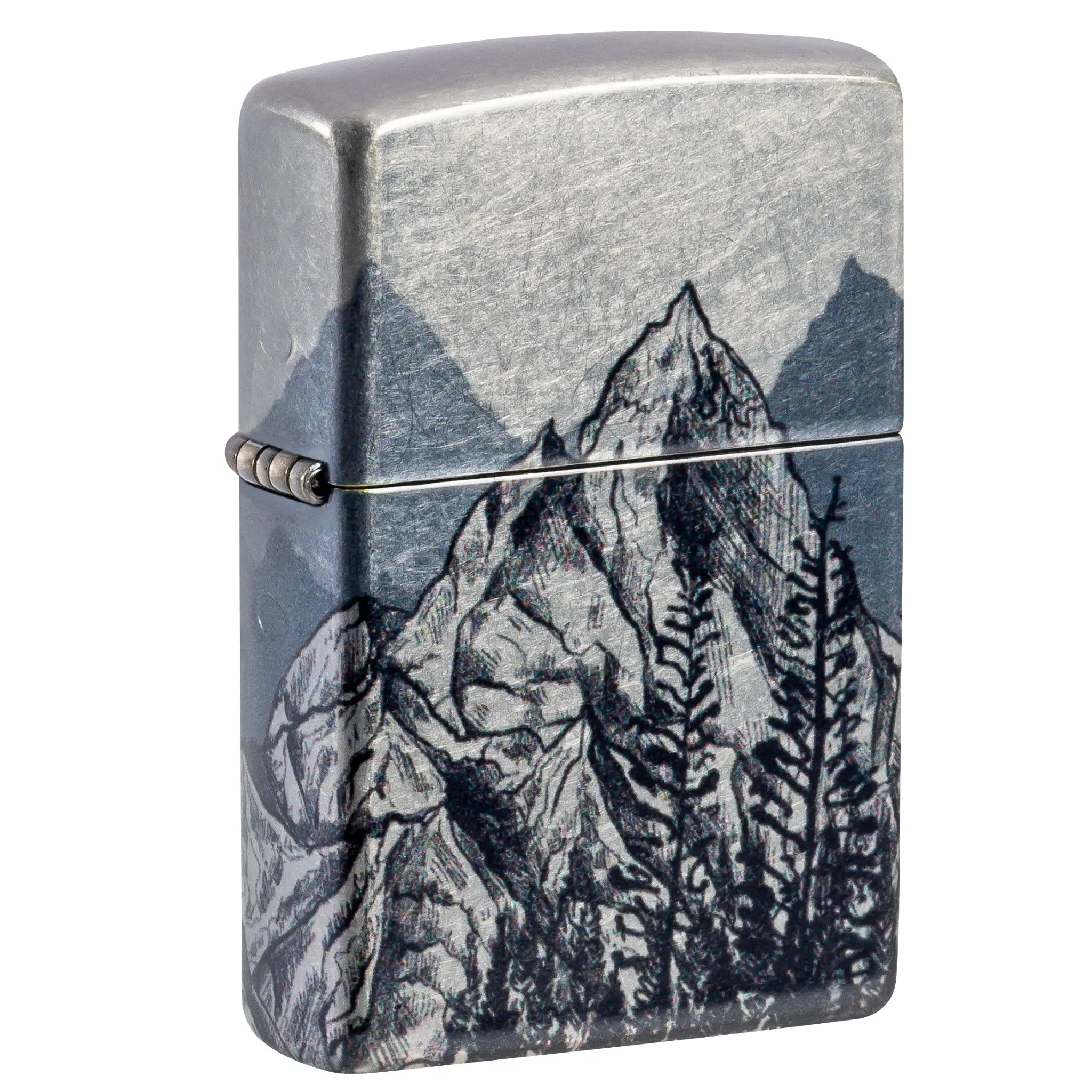 Zippo Mountain Sketch Design 540 Tumbled Chrome Pocket Lighter - Made in USA - Unfilled (fuel sold separately)