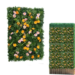 Artificial Grass Wall Panel with Flower Pattern, Privacy Hedge Screen, Faux Flower Fence for Outdoor & Indoor Decor, Ideal for Gardens and Weddings