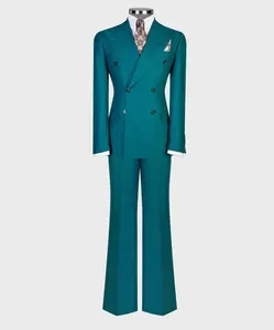 Teal Flared-Leg Double-Breasted Suit