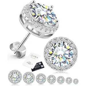 Moissanite Earrings for Men, Solid S925 Sterling Silver and 18K Golden Plated Halo Stud Earrings for Women Valentine's Day Mother's Day Gifts - D Color VVS1 Hypoallergenic Dainty Moissanite Jewelry for Sensitive Ear, 0.2CT-10CT, 3-11mm