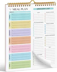 Meal Planner Notebook 8.5x11 50 Sheets Magnetic Double Helix for Daily Weekly Plan Wall Mountable Grocery List Organizer