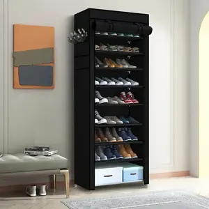 10 Tier Shoe Rack 9 Grids with Dustproof Cover Metal  Multi-functional Adjustable Stable Storage Organizer for Closets layer multi-layer space narrow rack cabinet unit space-saving entryway storage cabinet independent w garage shelf rental house assemble