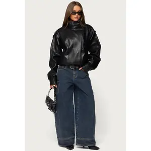 Jaicee High Neck Oversized Faux Leather Jacket