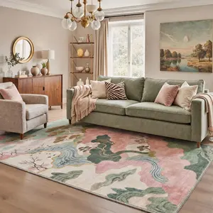 【Deals For You Days】GENIMO Soft Area Rug – Non-Slip, Pet Friendly, Machine Washable Floor Rug, Home Carpet Perfect for Living Room, Bedroom, Kitchen, Hallway Decor ,ARE5075-MAUVE PETAL