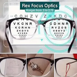 Adjustable Focus Oval Full Frame Glasses, +0.5 to +2.5 Strength, Flexible Optical, Unisex Smart Zoom Casual Glasses, Multi-focus Glasses, Automatic, Frame Black Transparent