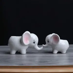 2PCS Elephant Plant Window Boxes Cute Elephant Flower Pot/Modern White Ceramic Succulent Planter Pots/Tiny Flower Plant Containers Animal Decor