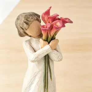 Hand-Painted Willow Tree Bloom Figure, Vibrant Friendship Gift for Flower Lovers, Sculpted Figurine for Celebrating Bonds, Reusable Keepsake, Decorative Home Accent