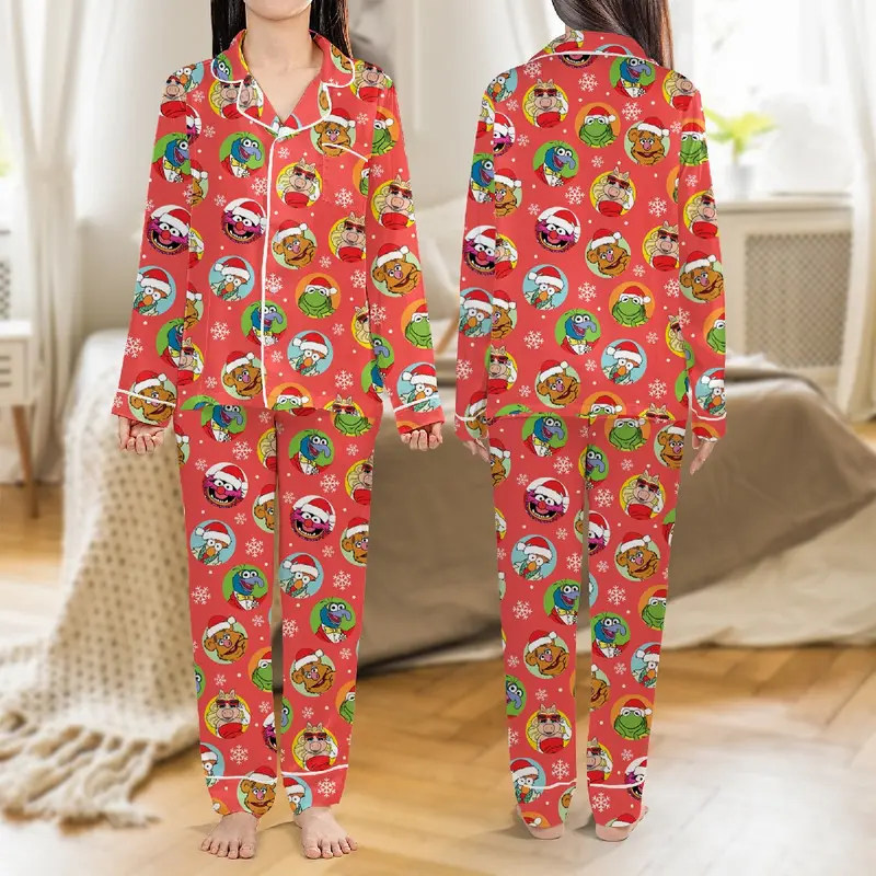 Muppets Characters Christmas Pajamas Set, Kermit The Frog, Miss Piggy, Gonzo Long Short Sleeve Pajama, Pepe The King Prawn Youth & Adult Holiday Sleepwear, Family Xmas Pjs 45985 13