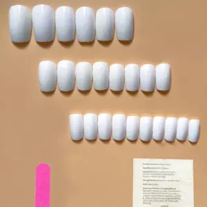24pcs Short European-Style White False Nails With 1pc Nail File And 1pc Jelly Glue Comfort Kit Manicure Nail Art Nail Care Salon Set Cutics Nail Polish