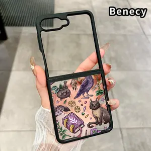 Witchy Charm Tapestry Pattern Protective Case for Z Flip 7/6/5/4, Double Protection Transparent Silicone TPU Foldable Cover with Camera Lens Guard